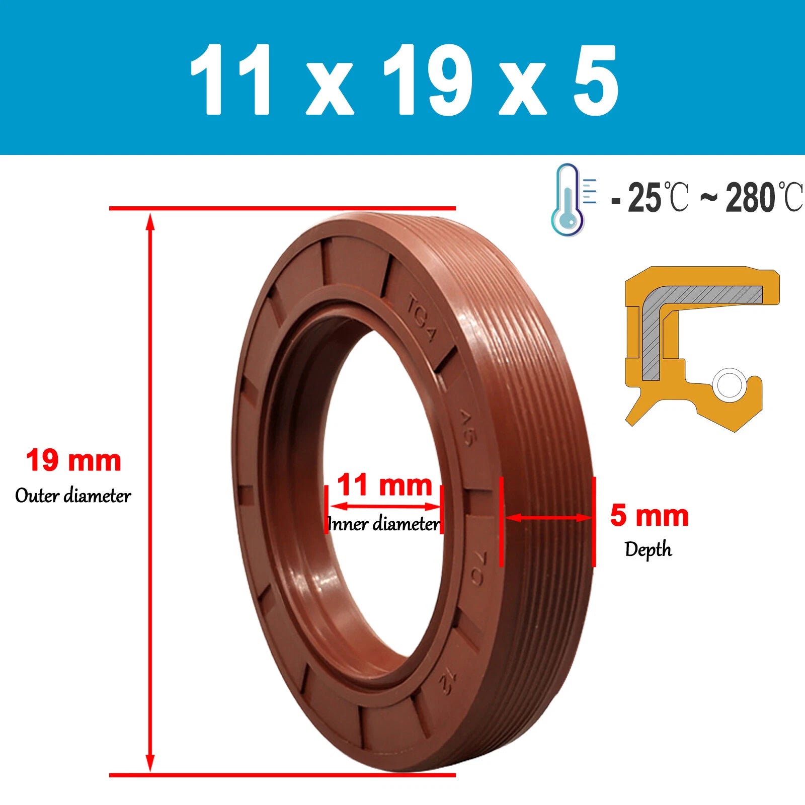 Metric TC Rotary Oil Shaft Seal FKM Fluorine Double Lip Seal 5mm - 15mm Shaft