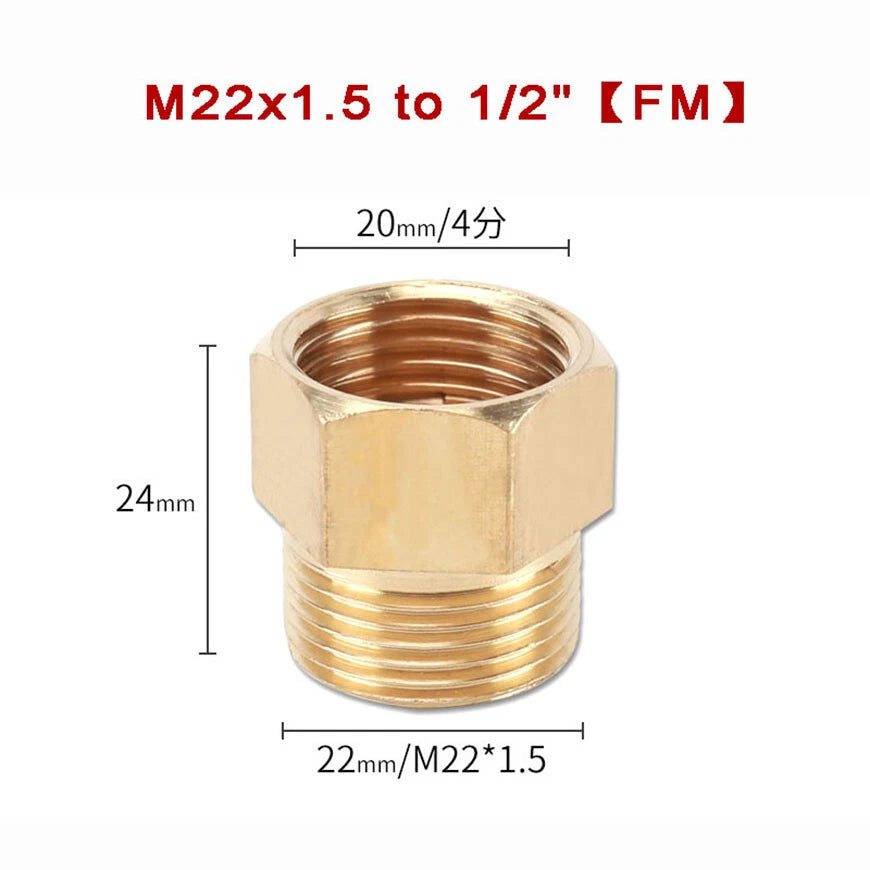 M22x1.5 Brass Hex Nipple Pipe Adapter — FM / MM / FF & Reducer Fittings