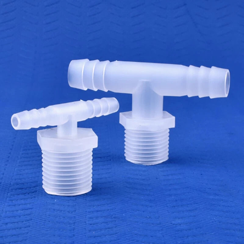 Plastic Male Thread 3-Way Hose Barb Connector — BSP & Metric, Equal Diameter