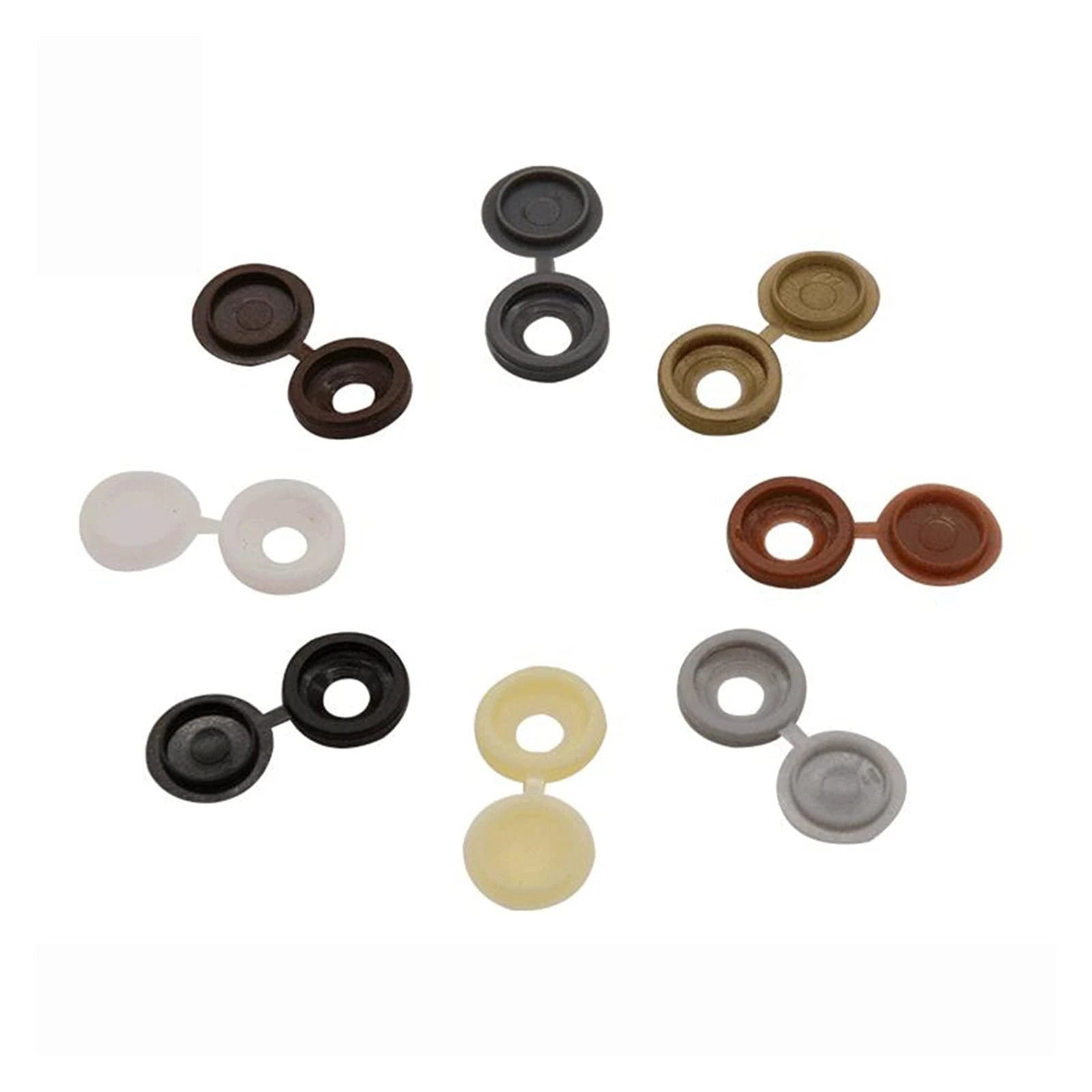 Hinged Screw Cover Caps for M4 M5 Screws – Fold Over Design, Multiple Colors, 50–2000 Pack