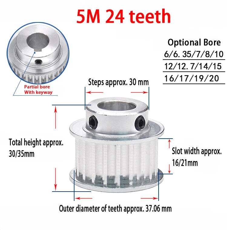 HTD 5M 15mm/20mm Timing Belt Pulley 20 - 24 Tooth Pitch 5mm for CNC Step Motor