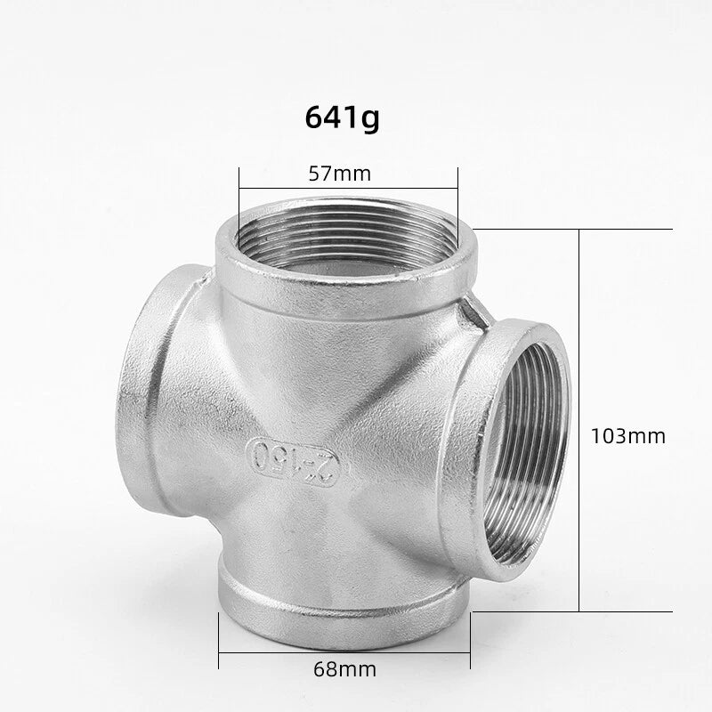 Stainless Steel BSP Equal Cross Pipe Fitting — Female Thread 4-Way, 1/4" to 2"