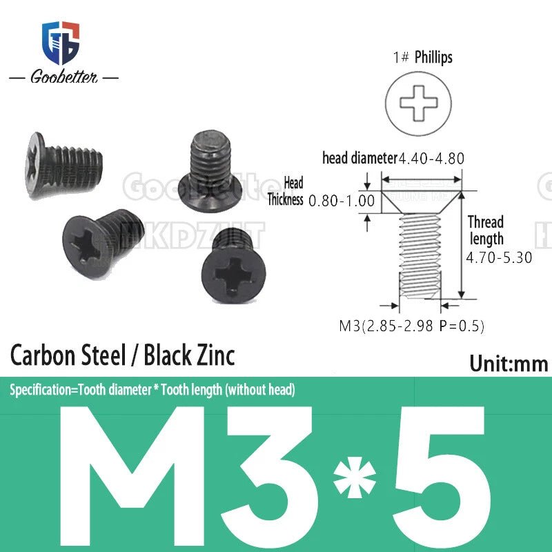 M3 Phillips Flat Head Machine Screws – Carbon Steel Countersunk Bolts, 3 mm to 15 mm - HomeDIYer