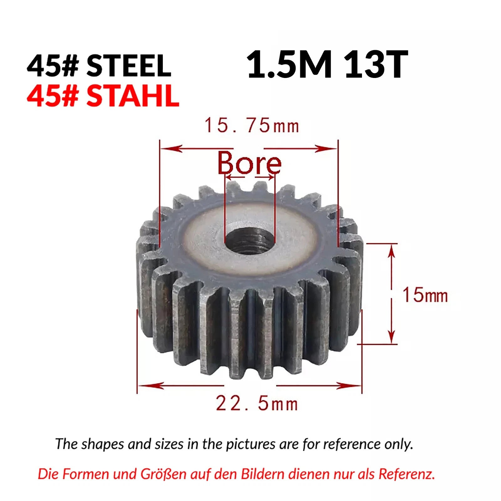 1.5 Mod 12/13/14/15/16/17/18/20-120T 45# Spur Gear Thickn 15mm Transmission Gear