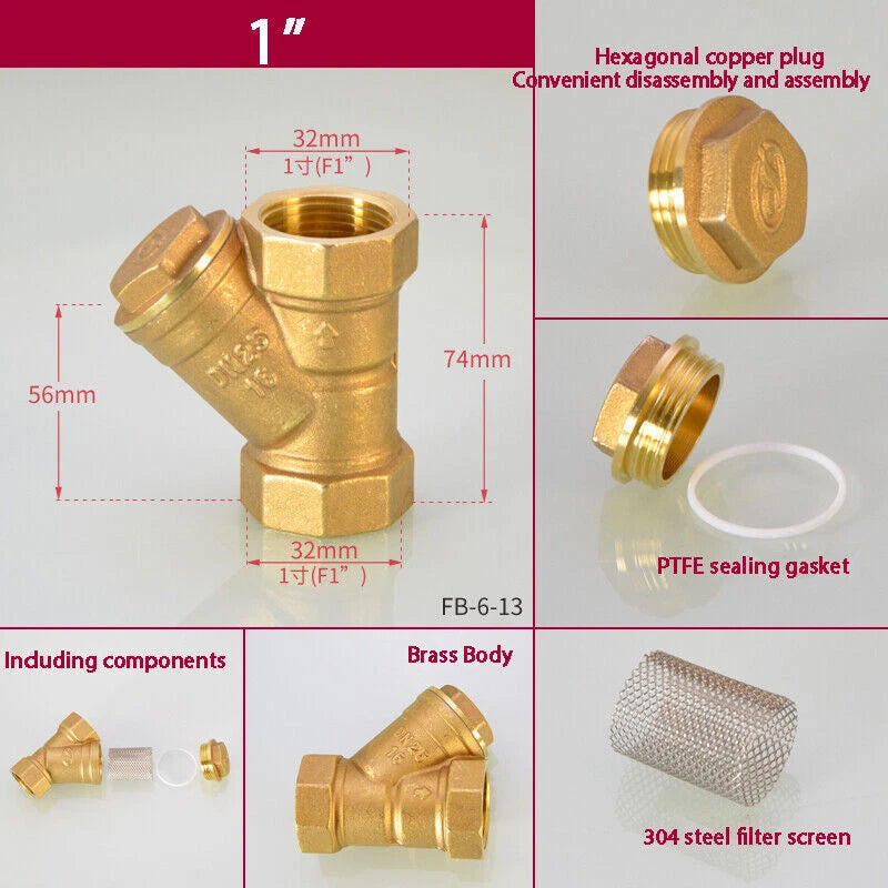 Brass Y Strainer Filter Adaptor — BSP Compression Inline Pipe Fitting 1/4" to 2"