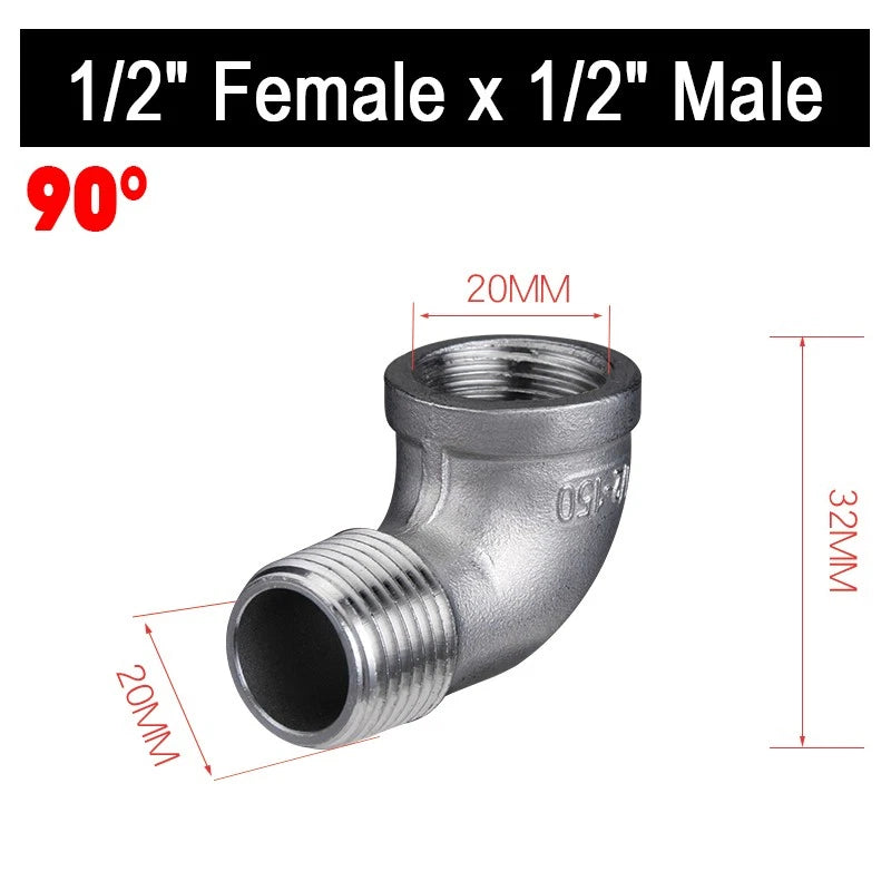 304 Stainless Steel Threaded Pipe Fittings — 1/2" NPT Nipples, Elbows, Tee & Caps
