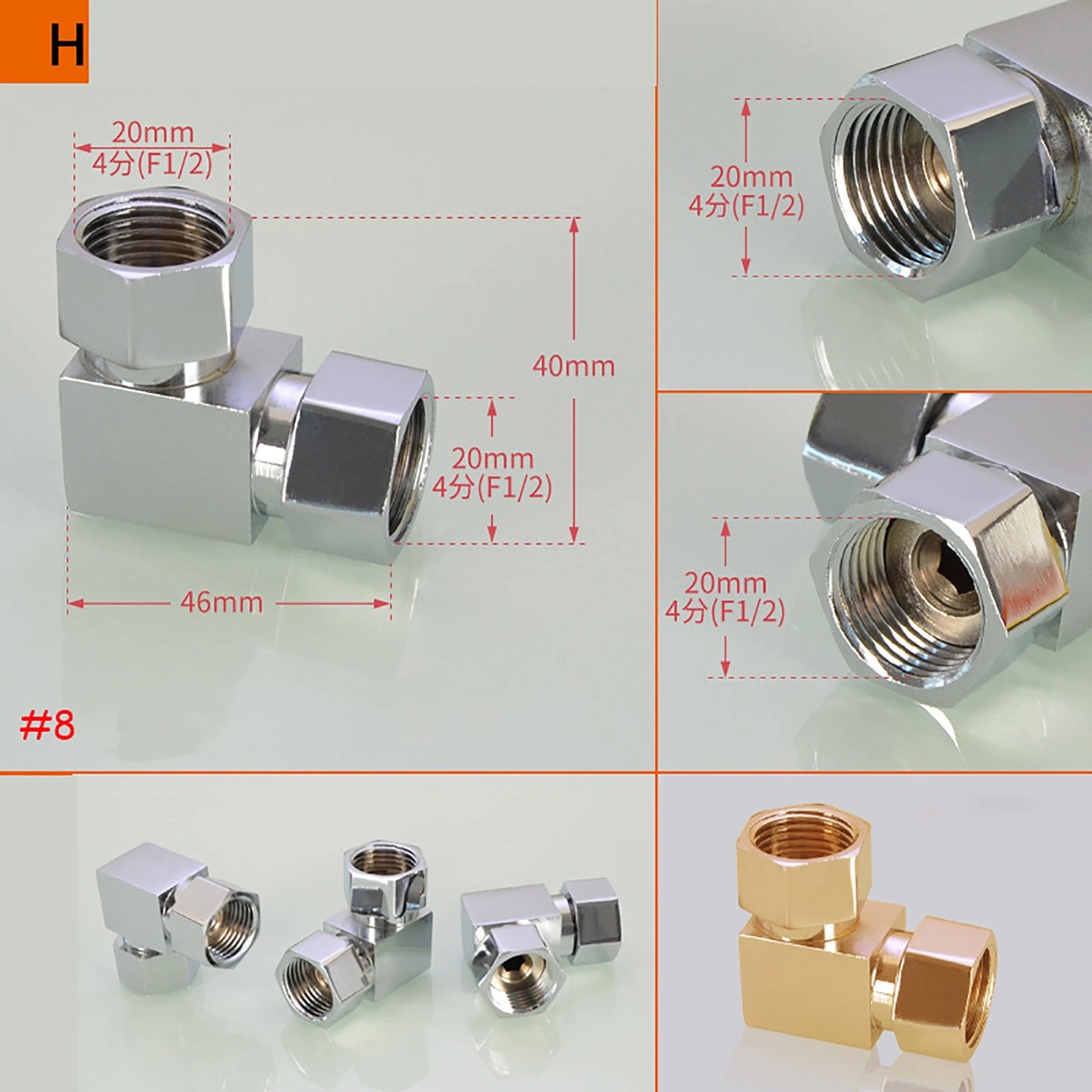1/2" Chrome Brass Pipe Fittings – Tee & Elbow Connectors (Multiple Thread Types)
