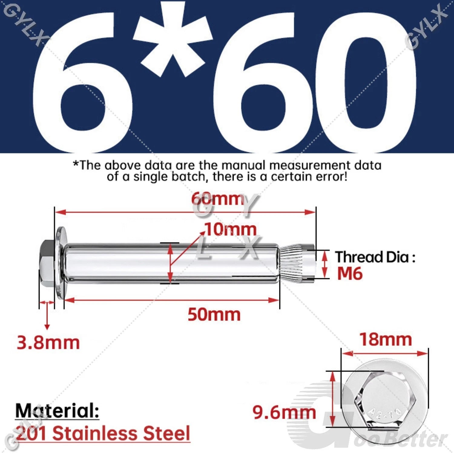 M6-M12 Stainless Steel Expansion Anchor Bolts for Concrete & Masonry