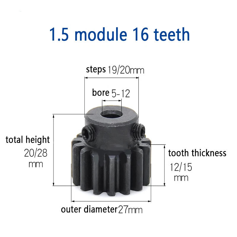 Mod 1.5 Steel Pinion Gear Spur Gears 15-80 Teeth 5-30mm Bore With Screw Hardened