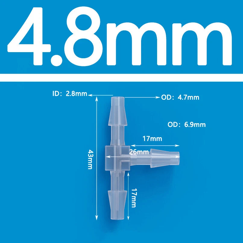 T-Type Three Way Plastic Barbed Hose Connector — Equal Tube Joiner Fitting