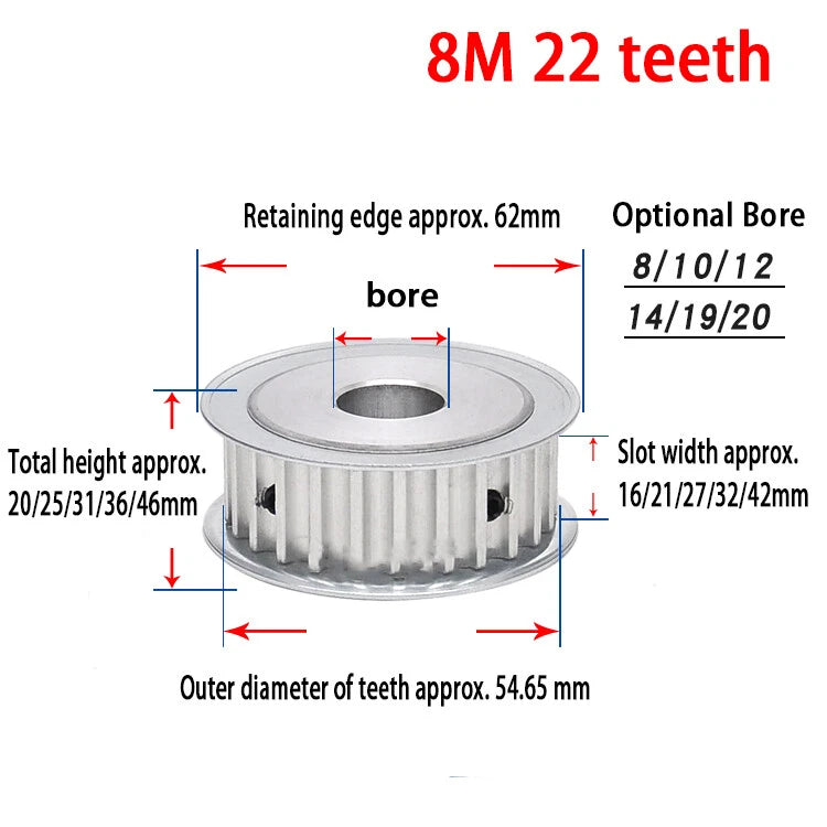 HTD 8M Timing Belt Pulley for 15-40mm Wide, Bore 8-25mm, 15-26T, CNC 3D Printer