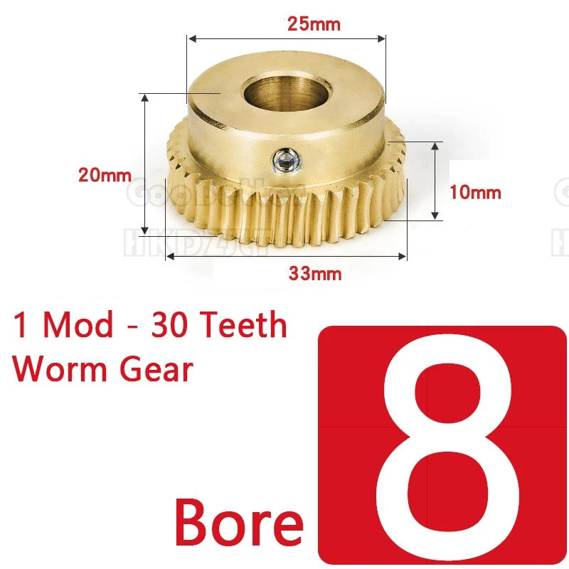 Module 1 Brass Worm Gear Wheel 30 Tooth 45# Steel Rod Worm Gear Shaft Precision