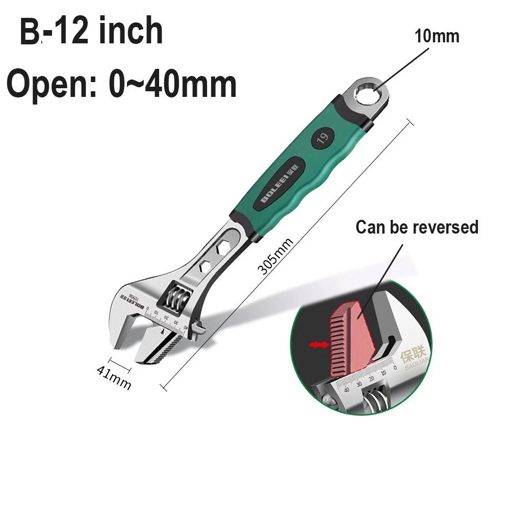 Adjustable Spanner Wrench 6 8 10 12" Cr-V Steel Metric Scale Strong Grip Handle