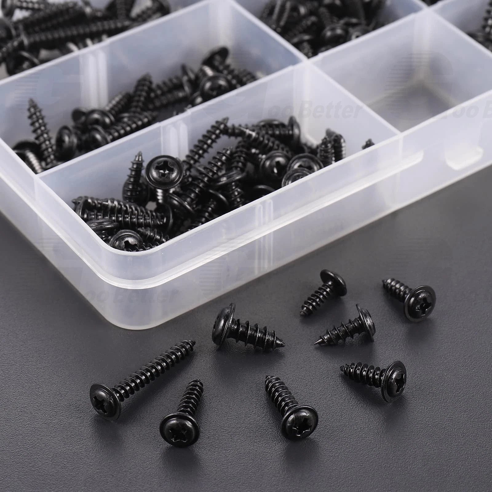 340pcs Phillips Pan Head Self Tapping Screws Kit – M3 M3.5 M4 M4.8, Black Carbon Steel