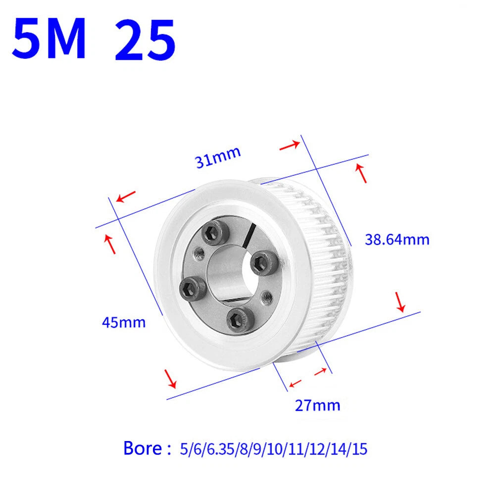 HTD-5M 18T-45T Timing Belt Pulley With Expansion/Tension Sleeve Teeth Width 27mm