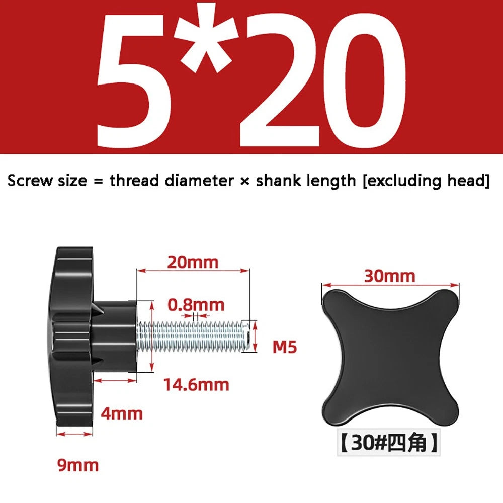 M5-M10 Thumb Screws Black Plastic Four Star Head Hand Grip Knob Bolts Galvanized