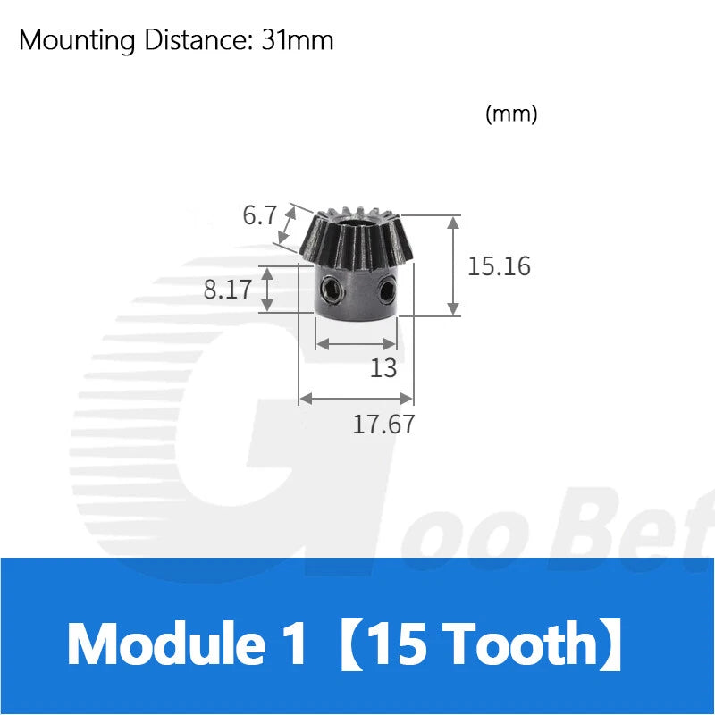 Module 1 1.5 2 Bevel Gear C45 Steel Gear Ratio 1:3 15-45 Tooth Hardened Black