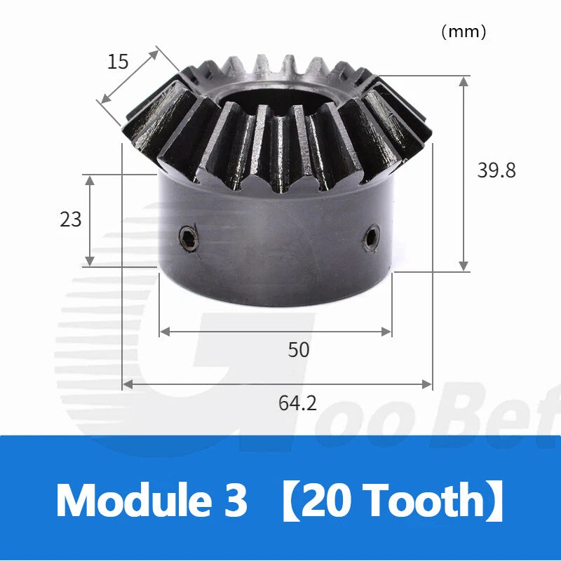 Module 3 Bevel Gear C45 Steel Miter Gear 90° 1:1 Pairing 20 Tooth Hardened Black