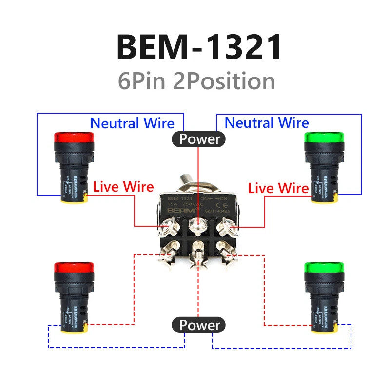 Waterproof Toggle Switch BERM Series — 15A 250V, 2/3 Position, 2–6 Pin, Latching & Momentary, Car Boat Panel