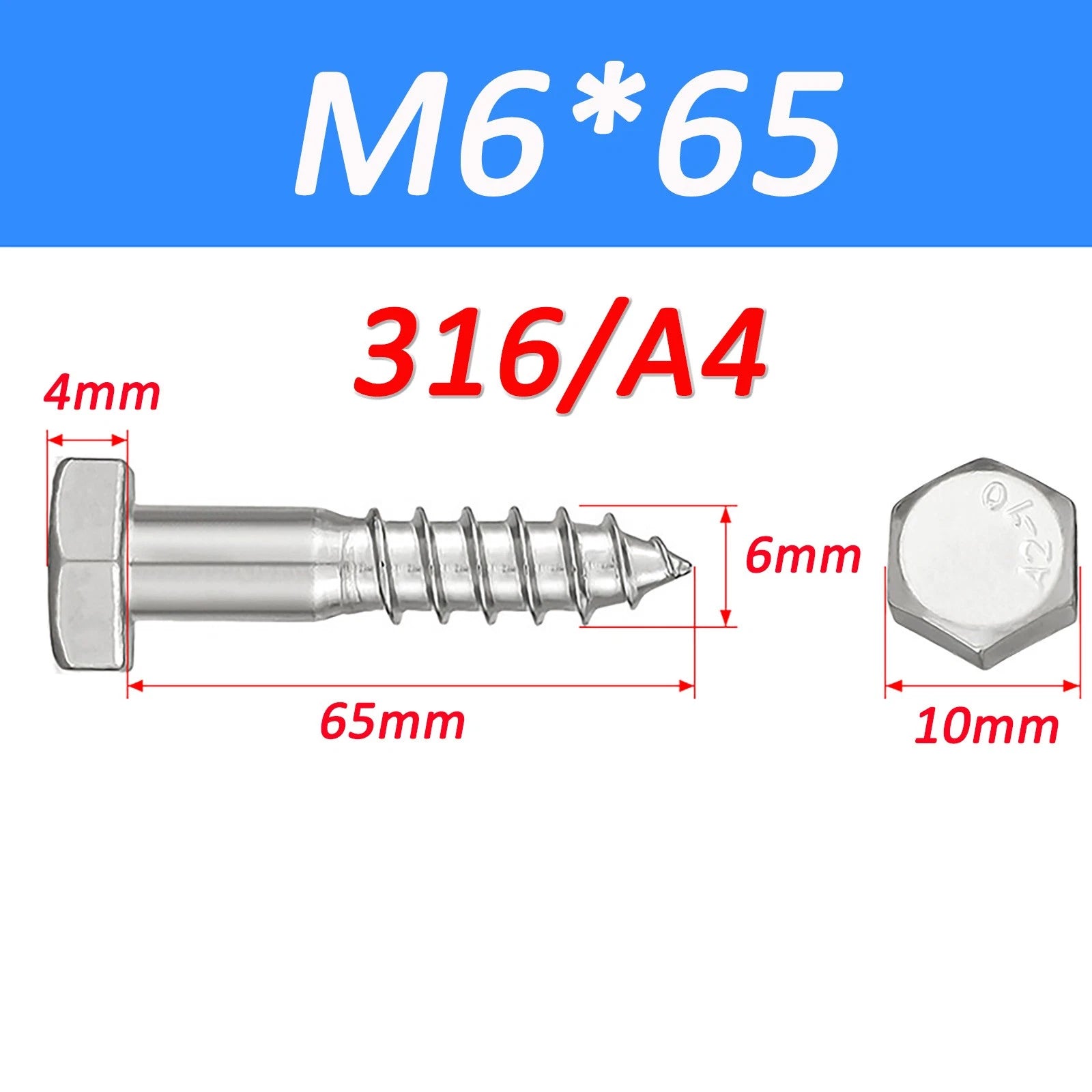 316 Marine Grade A4 Stainless Steel Hex Head Lag Screws – DIN571