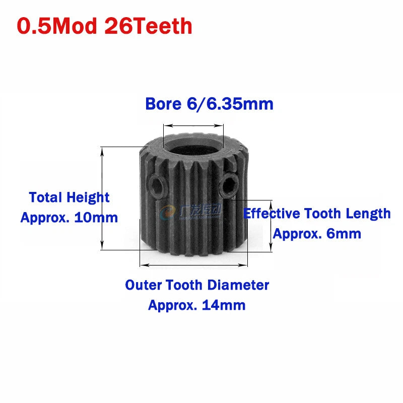 0.5 Mod Spur Gear 20/22/24/26Teeth 45#Steel Pinion Gear Motor Transmission Gears