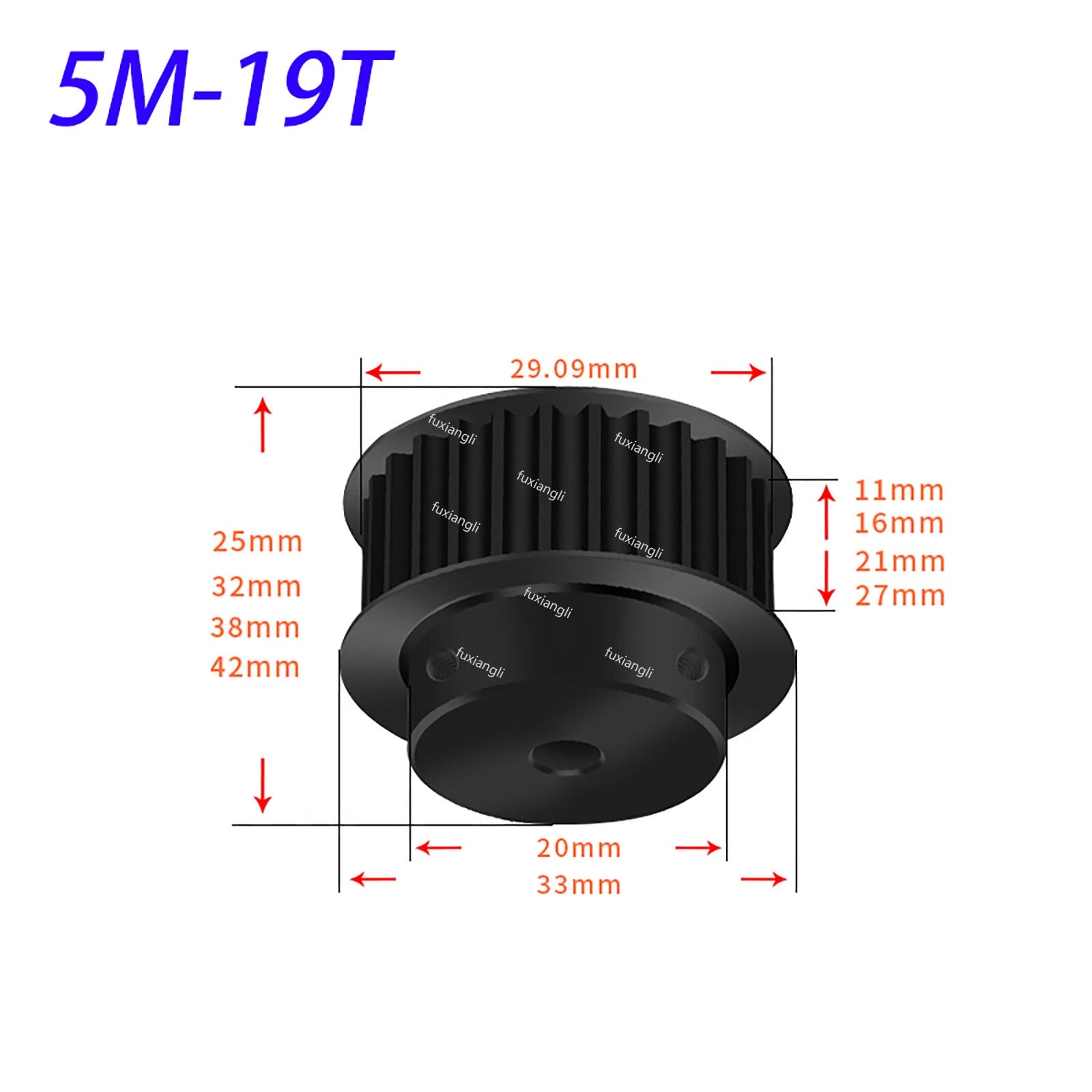 HTD-5M 14T-60T Timing Belt Pulleys Pitch 5mm Teeth Width 11mm BF-type 45# Steel