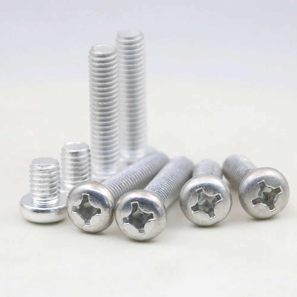 6063 Aluminium Phillips Pan Head Machine Screws DIN 7985 — M1.7 to M6 Metric