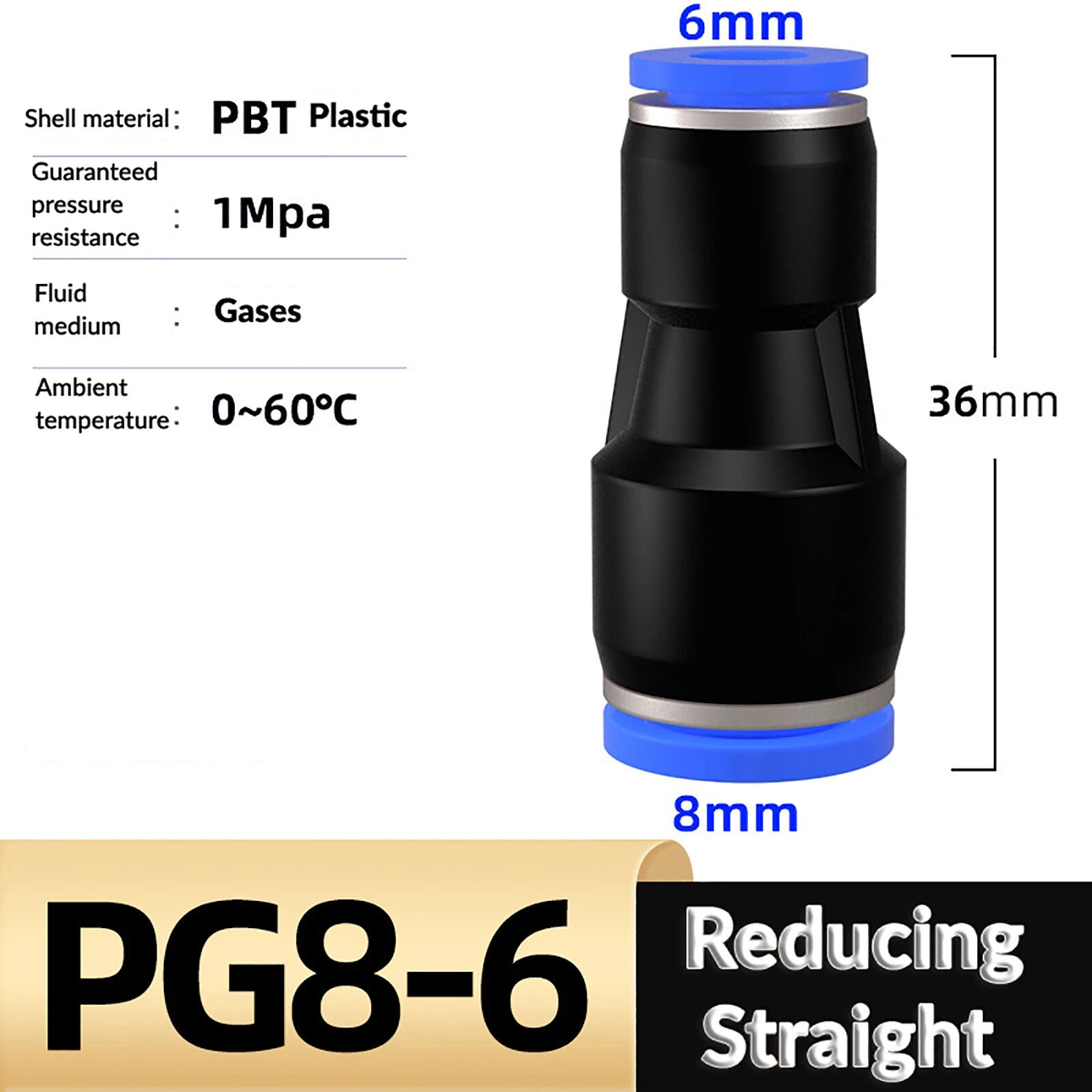 Nylon Pneumatic Reducer Push-Fit Connector — PG Air Line Fitting