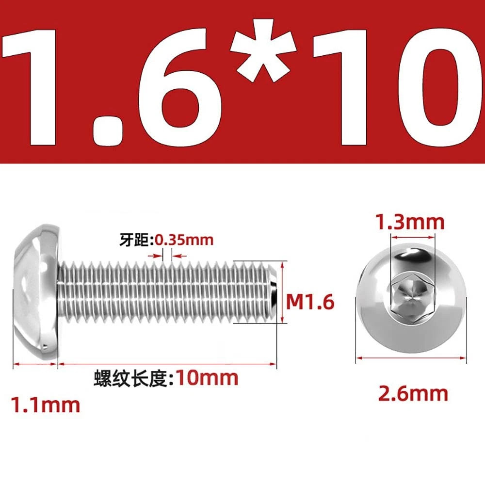 M1.6–M5 A2 Stainless Steel Button Head Socket Cap Screws – Round Pan Head, Hex Drive, Fully Threaded