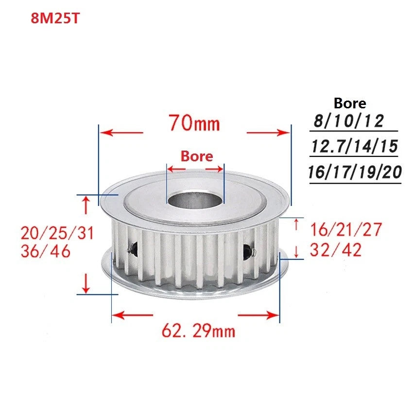 HTD-8M 15-40T Timing Pulley Pitch 8mm Synchronous Wheel Width 16/21/27/32mm