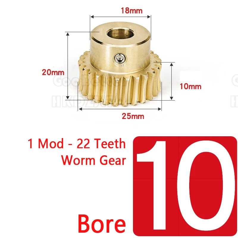 1 Module 1:22 Worm Wheel Gear & Worm Gear Shaft 22 Teeth Worm Wheel Gear Brass