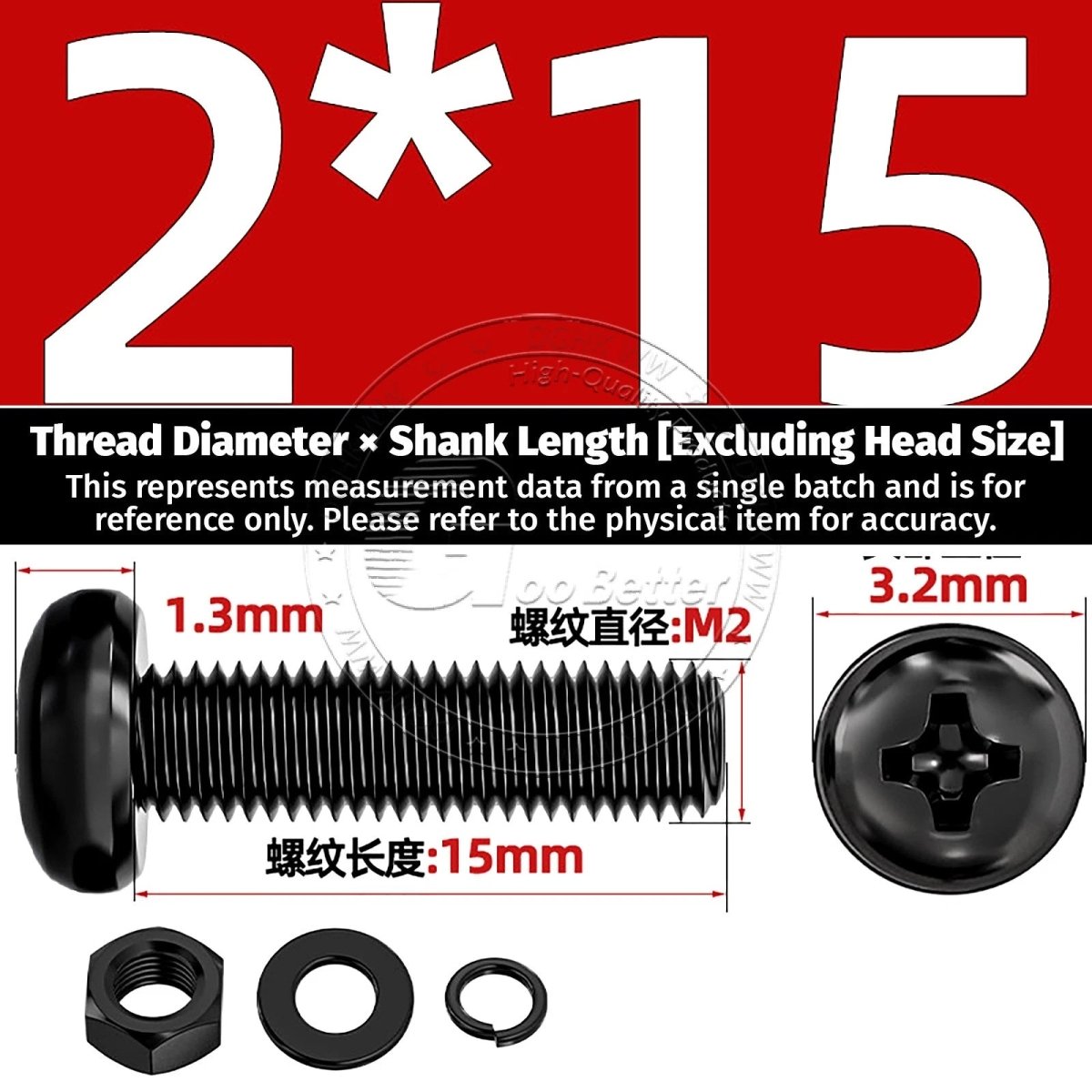 Black Phillips Pan Head Machine Screws with Washers — Metric M2 to M6 - HomeDIYer