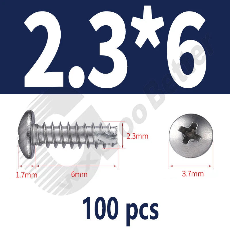 Pan Head Sheet Metal Screws Metric M1~M6 A2 Stainless Steel Sheet Metal Screws