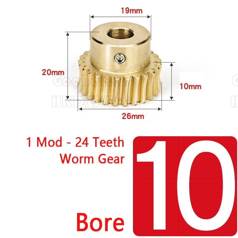 1 Modulus 24 Teeth Brass Worm Wheel Gear Pitch 3.14mm Transmission Gear,Worm Rod