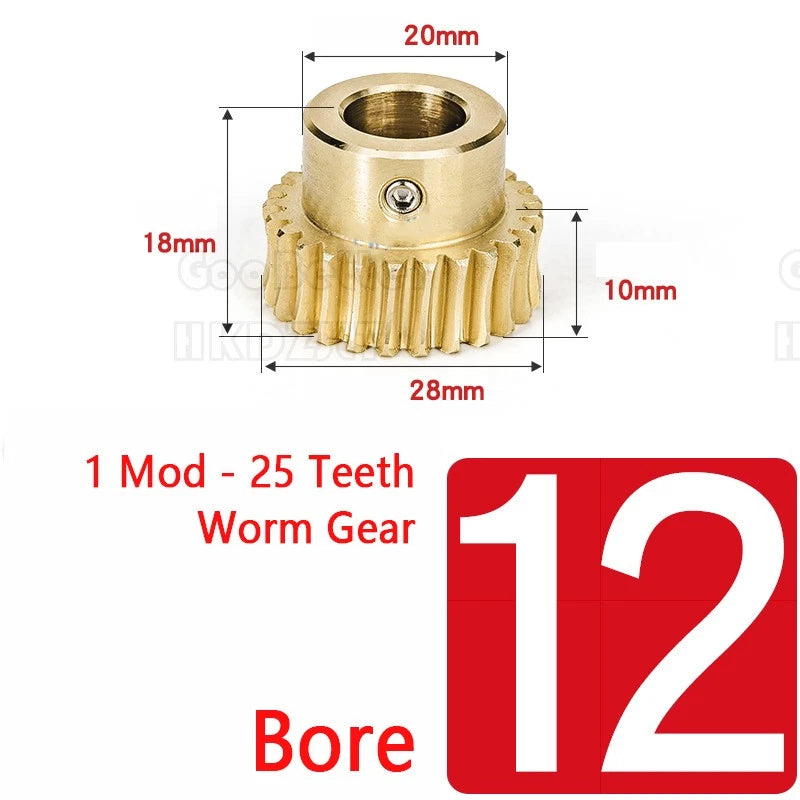 1 Module 45 Steel Worm Shaft & Brass Worm Gear Wheel 25 Tooth Transmission Gear