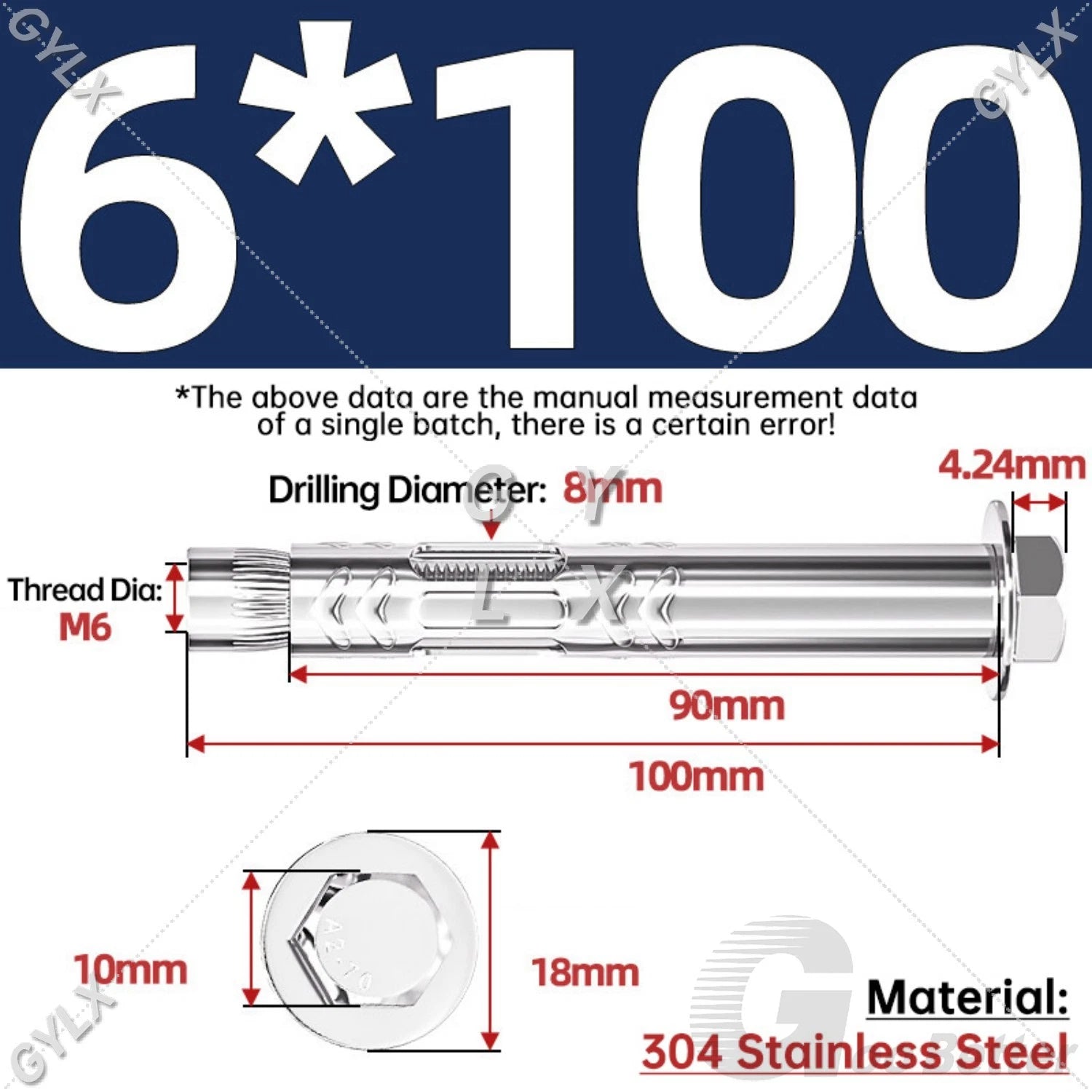 Stainless Steel Expansion Bolts for Masonry — M6 M8 M10 M12 Wall Anchor Screws