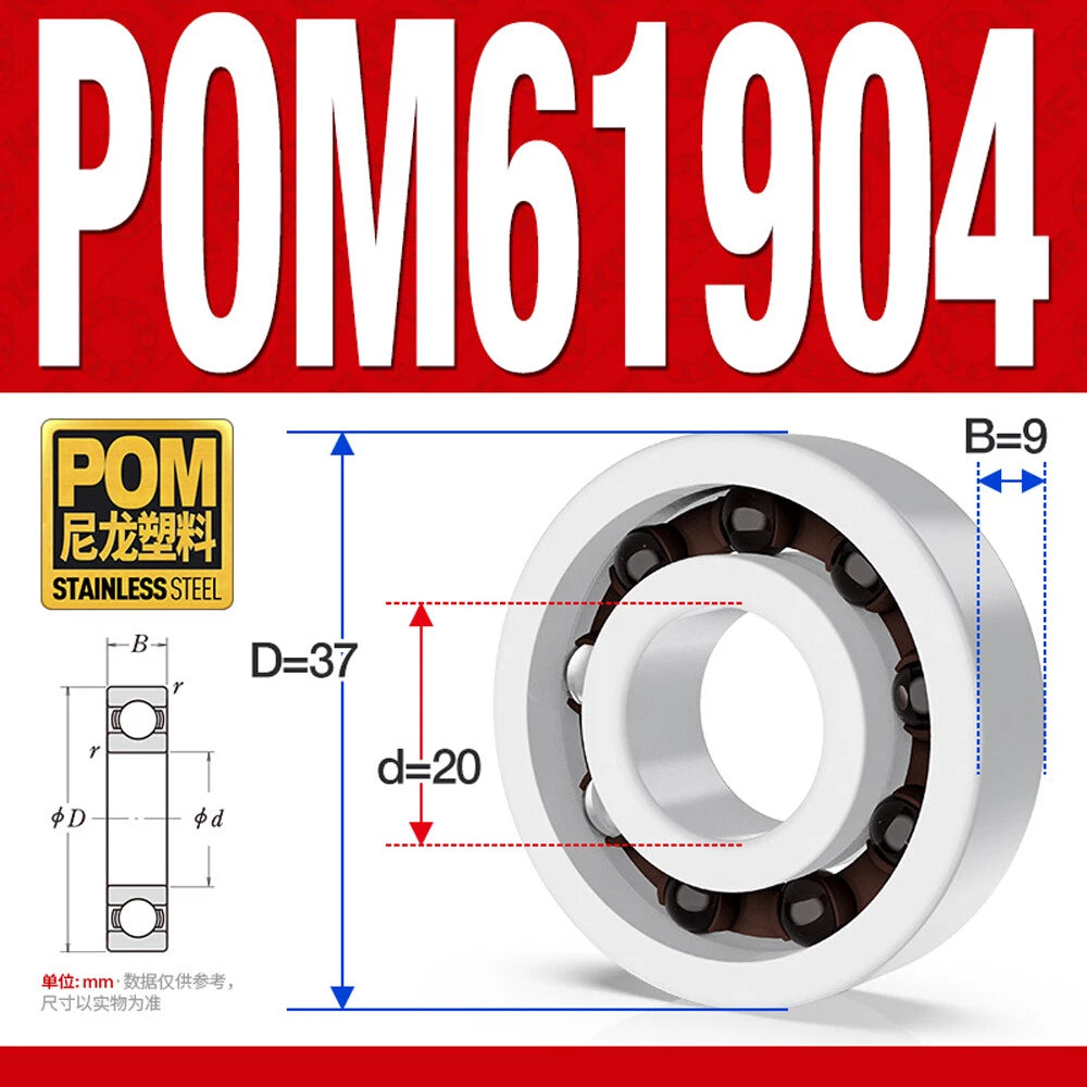 POM Plastic Bearing Glass Ball Miniature Deep Groove Ball Bearings Various Sizes