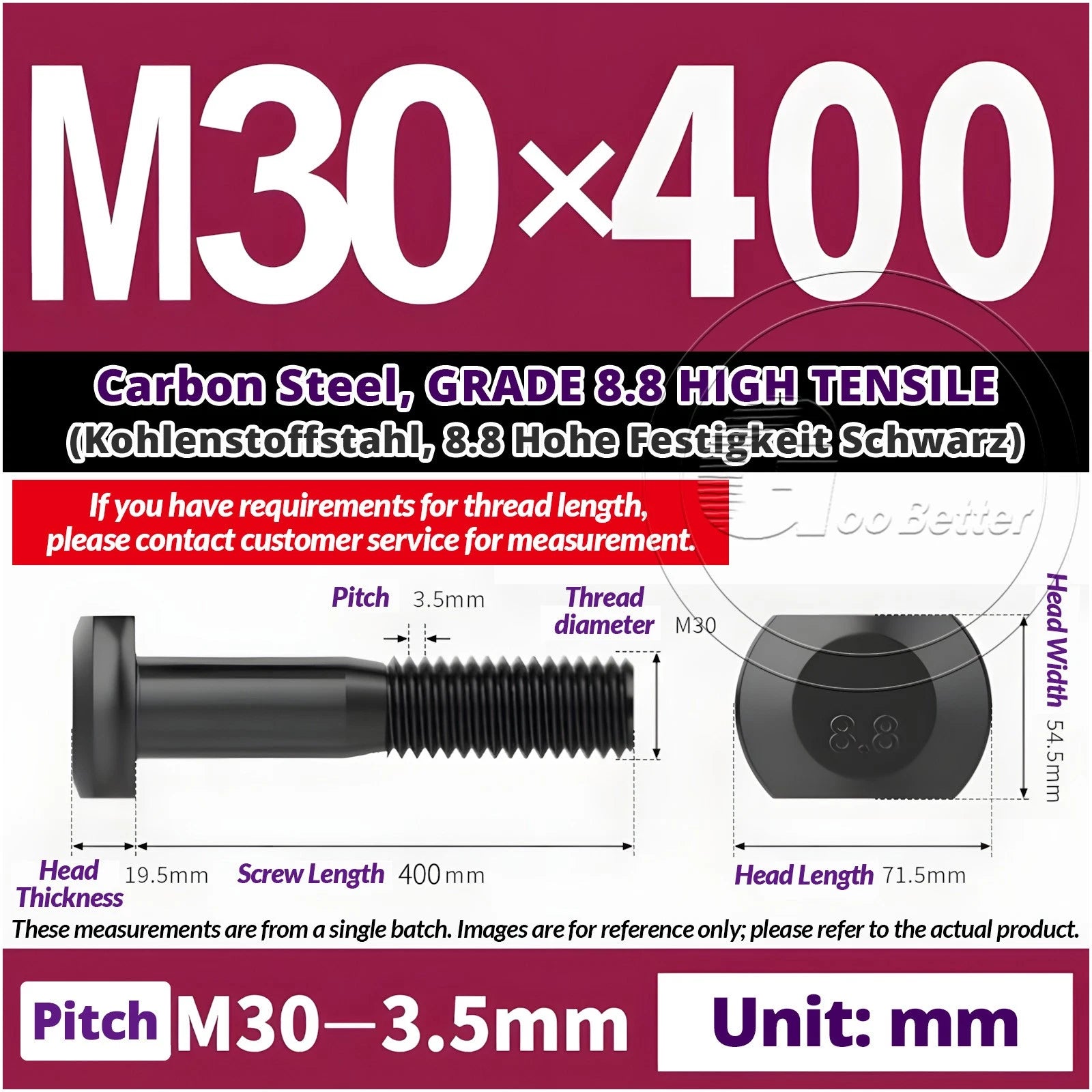T-Slot Bolts M22 - M42 T Track Bolts 70mm to 500mm Long GRADE 8.8 HIGH TENSILE