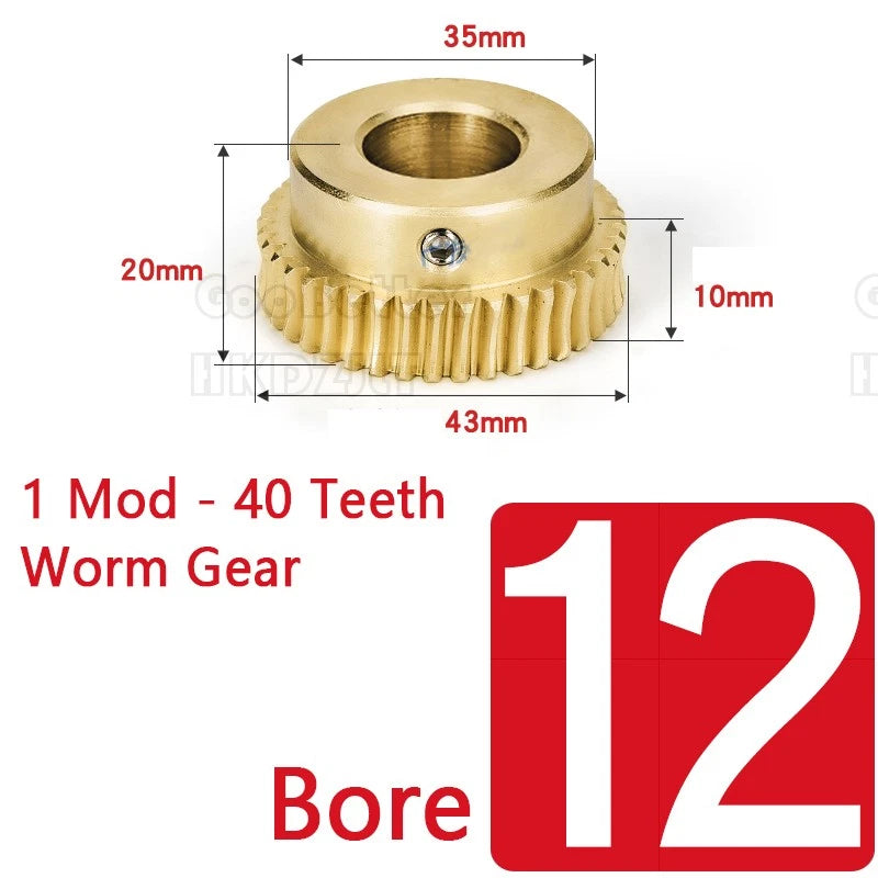 Mod 1 Worm Gear Wheel Brass 40 Tooth Worm Shaft 45# Steel-Brass Bore 6 - 15 mm