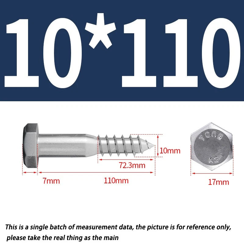 M10 A2 Stainless Steel Hex Head Lag Bolts – DIN571 Wood Screws