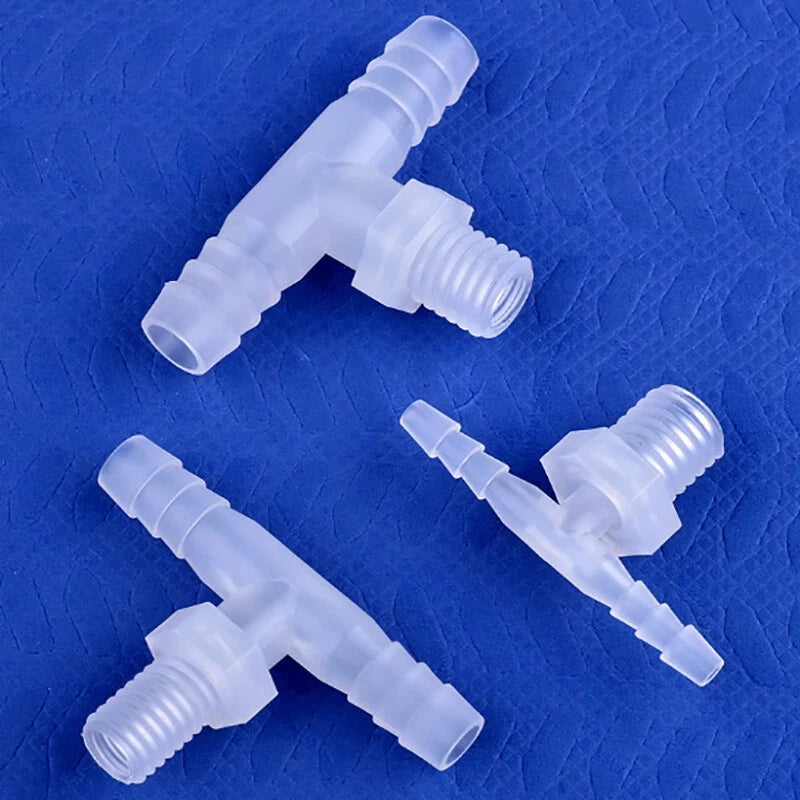 Plastic Male Thread 3-Way Hose Barb Connector — BSP & Metric, Equal Diameter