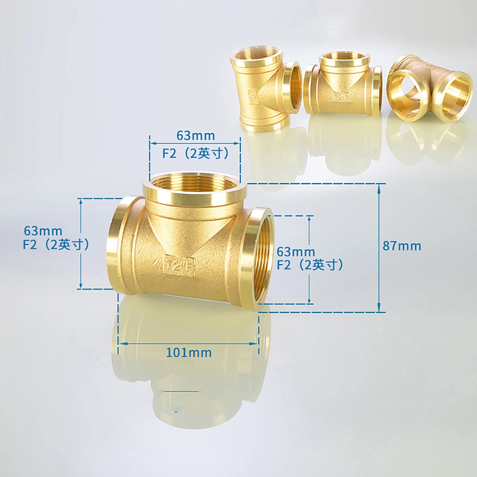 Brass T Tee Pipe Fitting — Female & Male NPT Thread, 3/4" to 2"