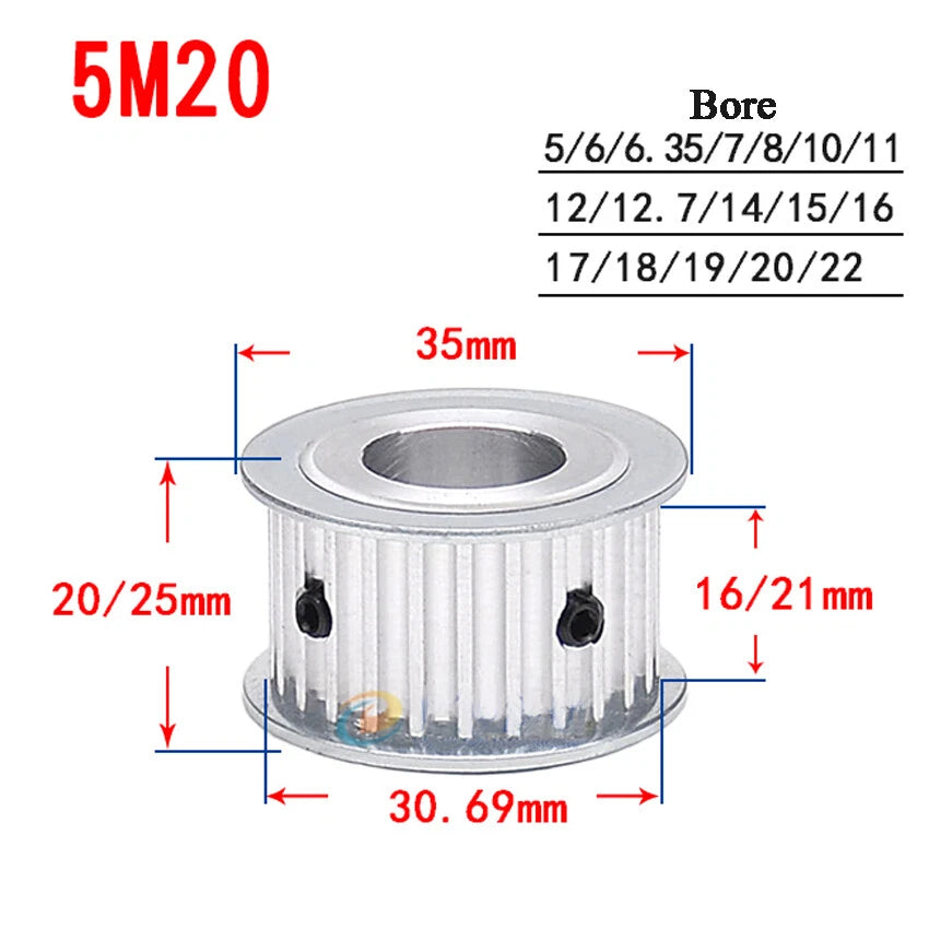 5M10-24T Timing Belt Pulley Synchronous Wheel,Bore 5-20mm,For 15/20mm Width Belt