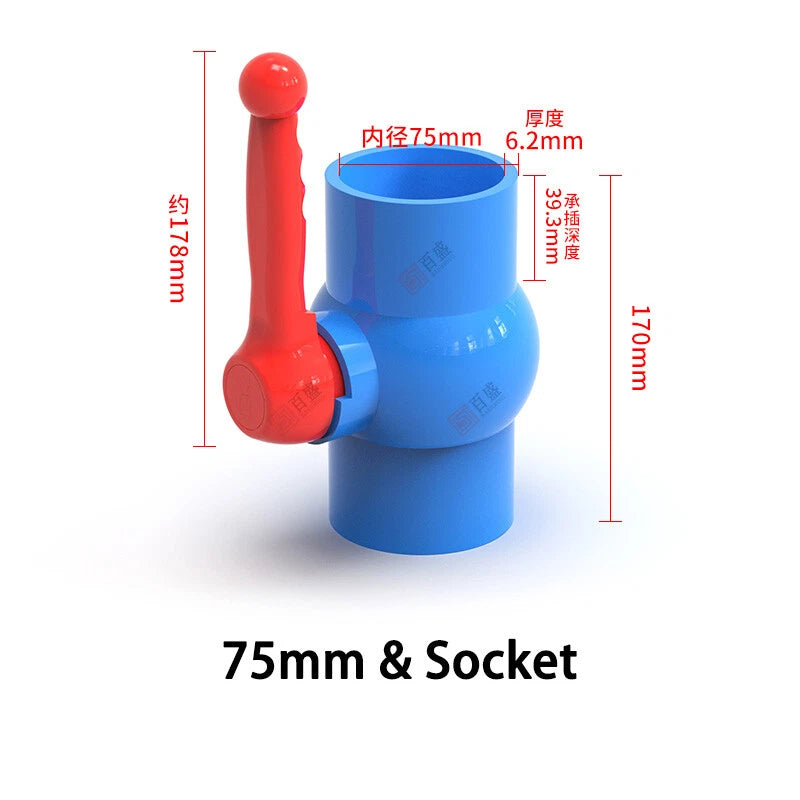 PVC Pipe Fittings 20mm-110mm Ball Valve Socket Solvent Weld-Female Thread Blue