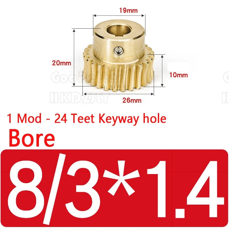 1 Modulus 24 Teeth Brass Worm Wheel Gear Pitch 3.14mm Transmission Gear,Worm Rod