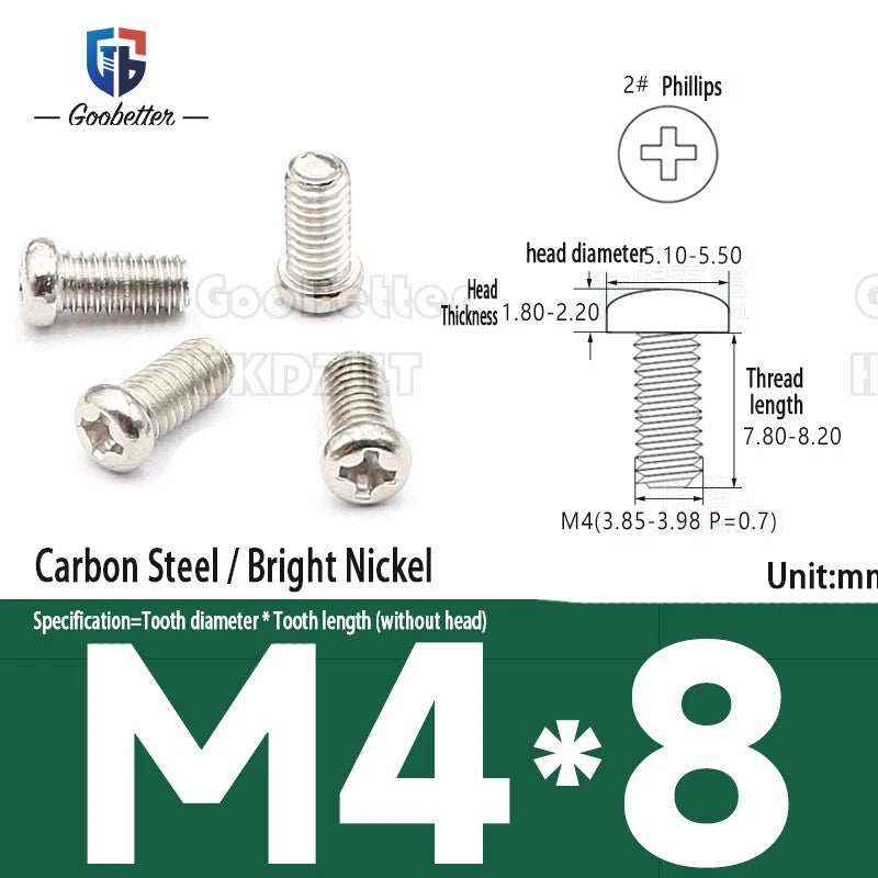 Pan Head Round Head Machine Screws Phillips Drive Bolts M3.5 M4 Carbon Steel