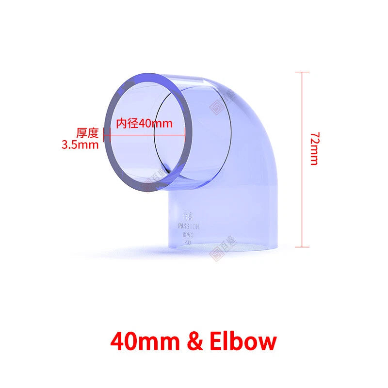 PVC Clear Water Pipe Fittings – Tee, Elbow & Straight Connectors for Fish Tank & Pond (20–50mm)