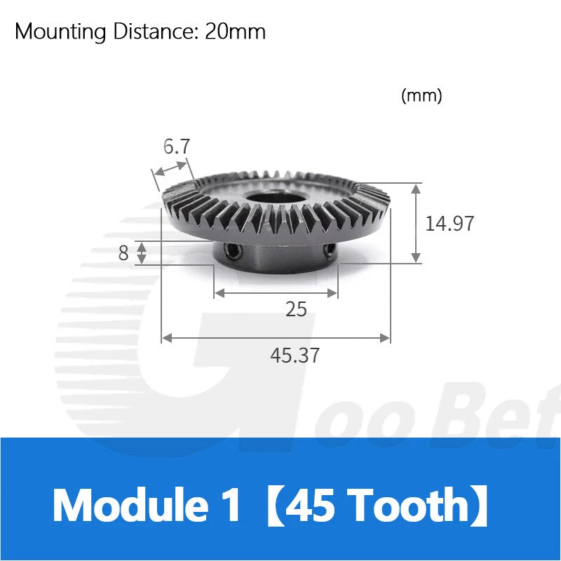 Module 1 1.5 2 Bevel Gear C45 Steel Gear Ratio 1:3 15-45 Tooth Hardened Black