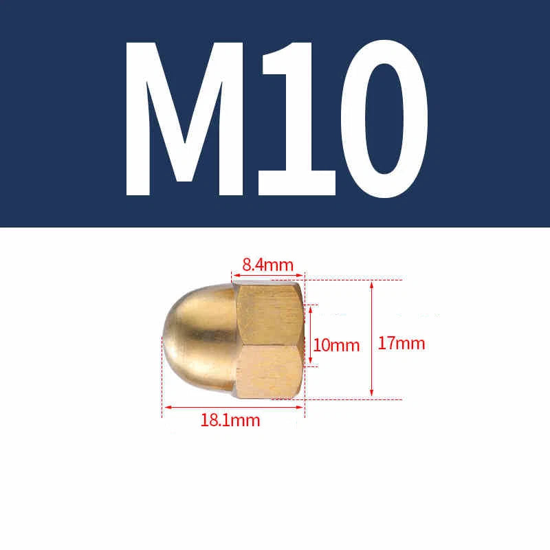 Solid Brass Cap Nuts M3–M20 – Hex Acorn Dome Cover Nuts, Untreated Natural Finish