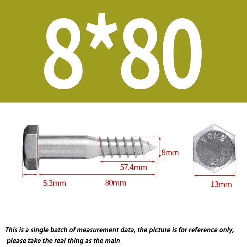 M8 A2 Stainless Steel Hex Head Lag Bolts – DIN571 Wood Screws